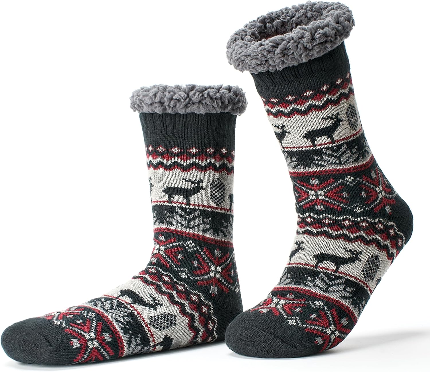 Cozylook Men's Fuzzy Slipper Socks - Non-Slip Grips, Thermal Winter Socks, Plush Sherpa Lined, Gifts & Stocking Stuffers