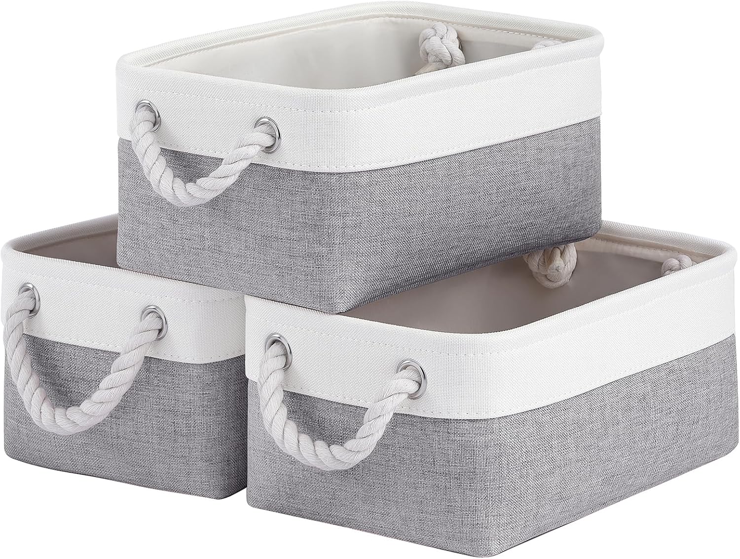 Storage Baskets for Shelves 11.8x7.9x5.2 Inch, Foldable Fabric Storage Bins with Handles, Small Storage Baskets for Organizing Closet, Office, Home Organization (3-Pack, White&Grey)
