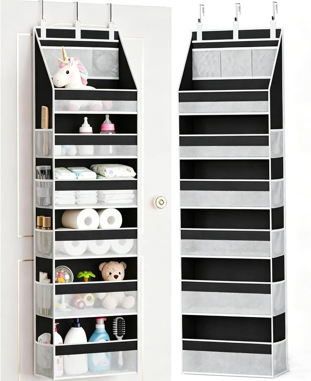 Over the Door Organizer, 6-Shelf Closet Hanging Storage with 13 Mesh Pockets, Hanging Door Organizer, 55lbs Capacity, for Baby Nursery, Bathroom, Bedroom, and Dorm (Black)