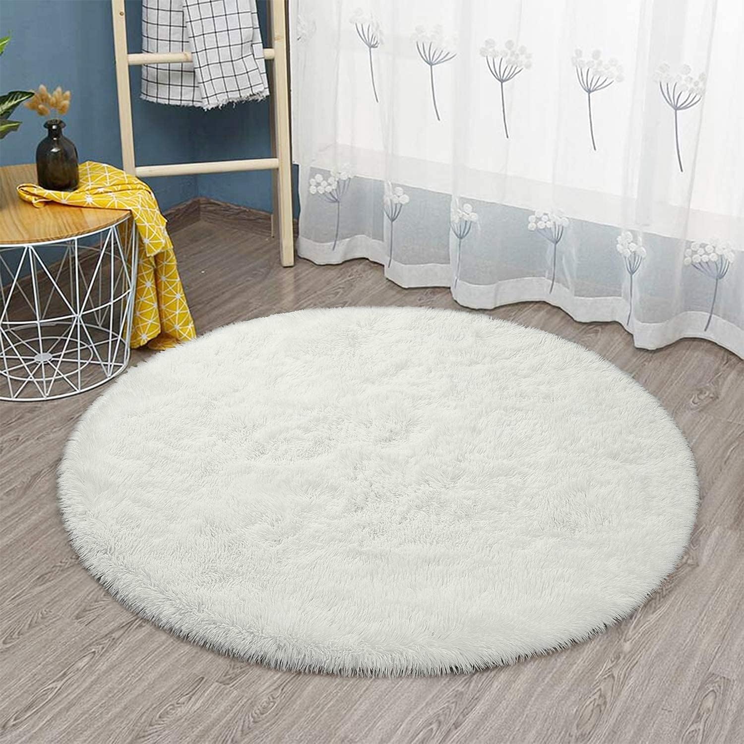 Round Area Rug Fluffy Rug for Bedroom Bathroom Living Room Rug Floor Mat Soft Fluffy Washable Rug Non Slip Circular Rug Shaggy Bedroom Bedside Household Carpet (White, 100cm)