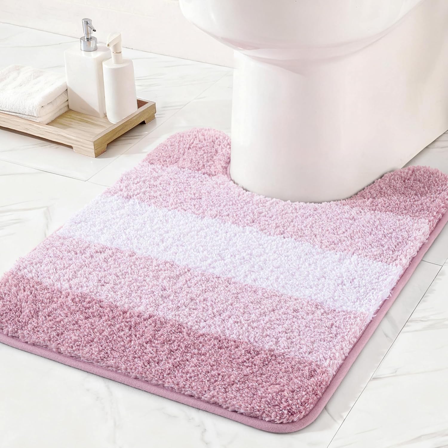 Exclusivo Mezcla Microfiber Toilet Mat U-Shaped 50x60 CM, Extra Soft Non-Slip Super Absorbent Bathroom Mats, Machine Washable Quick Dry Bath Rugs for Toilet Floor, Gradient Pink