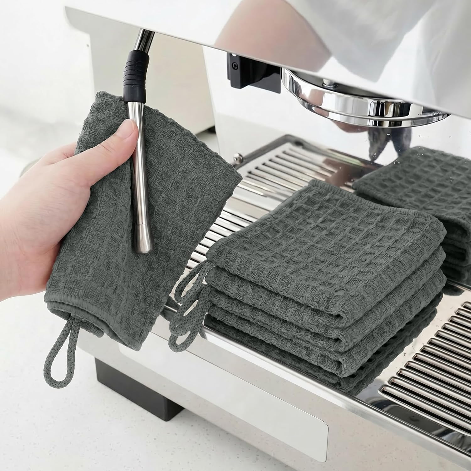 Microfiber Coffee Cloth 4 Pack 12x12 inch Barista Wand Rags Towels for Cleaning Espresso Machine, Steam Wand, Countertop, Coffee Accessories