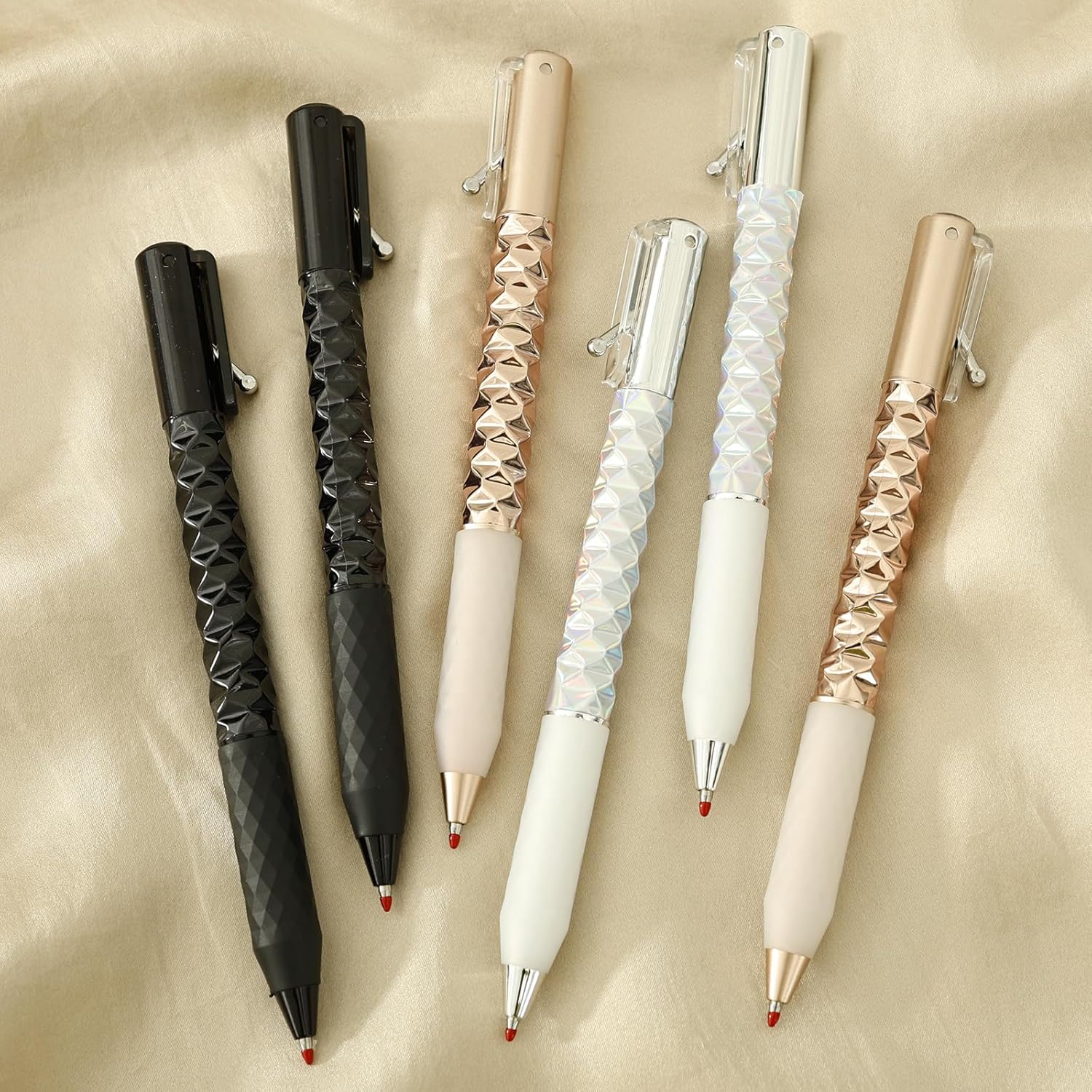 6 Pcs Fidget Crinkle Pens, Shape Shifting Sensory Pen for Stress Relief, 0.5mm Black Ink Gel Pens for Uni Students and Office Desk, Fun Crunchy Writing Tool Gift Set