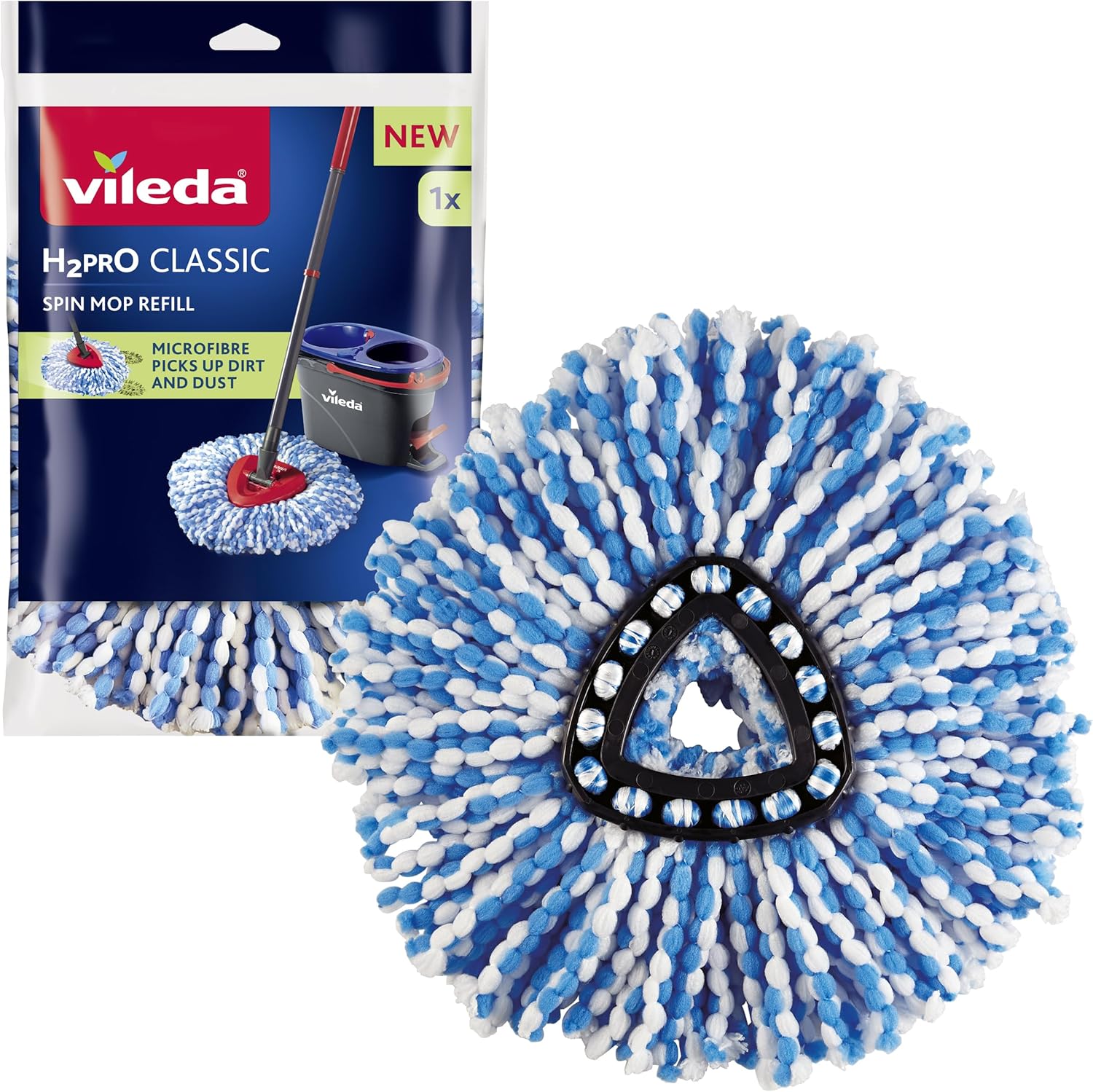 Vileda H2PrO Spin Mop Head Refill - Microfibre Power - Stubborn Dirt Removal - Replacement Durable mop pad for All Hard Floors - Formerly Known as Vileda RinseClean Refill