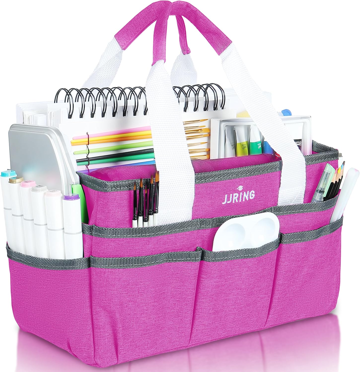 JJRING Craft Organizer Tote Bag, Art Storage Caddy with Multiple Pockets, Deep Red Sewing Bag for Art, Craft, Scrapbooking, School, Medical, and Office Supplies Storage