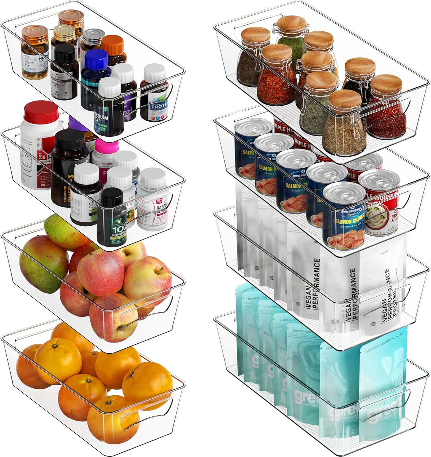 Simple Houseware 8 Pack Variety Clear Fridge Organiser Pantry Storage Containers (4 Medium, 4 Large)