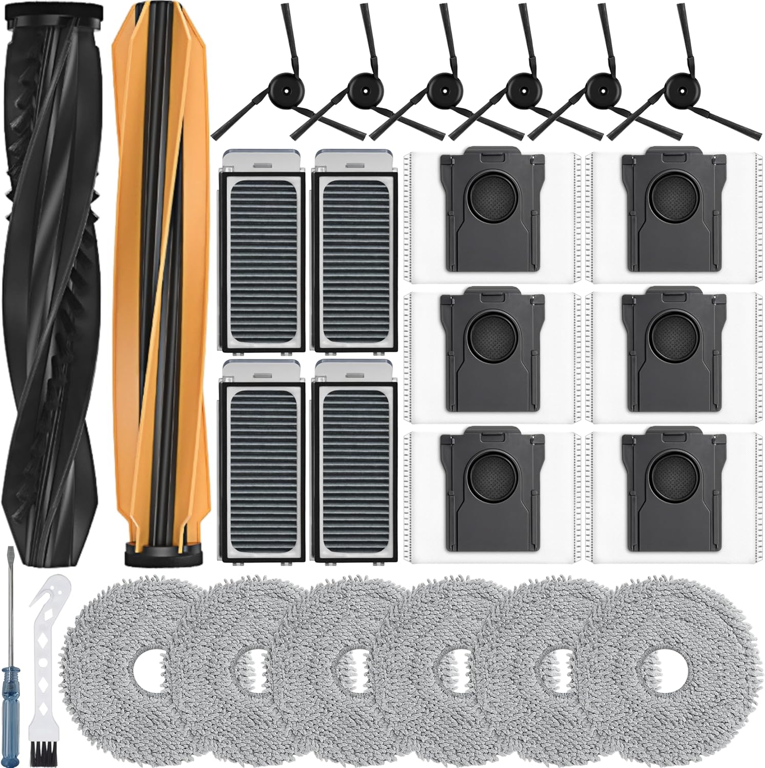 24-Piece Accessory Set for Dreame X50 Ultra Complete/L40s Pro Ultra Robot Vacuum Cleaner, 1 Main Brush, 4 Filters, 4 Mop Pads, 6 Side Brushes, 6 Dust Bags, L50 Pro Ultra Replacement Parts
