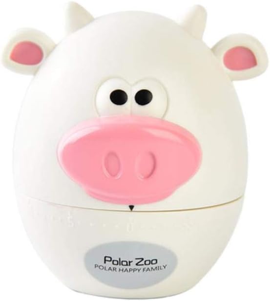 Creative Cute Frogs Kitchen Mechanical Timer 60 Minutes Cooking Dial Timer Reminder for Shop Home Kitchen Gadget Gift,White Cow