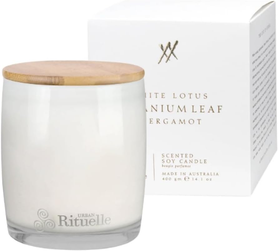 Urban Rituelle White Lotus, Geranium, Bergamot Scented Soy Candle, 400g