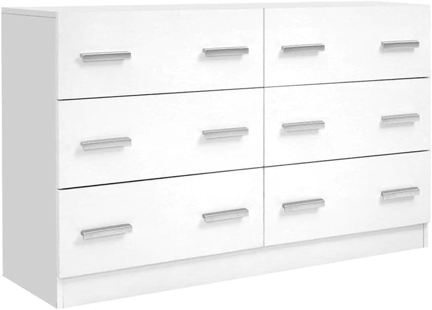 Artiss Chest of 6 Drawers Lowboy 111 * 42 * 69CM White | Sleek plastic handles | 15mm particle board | Smooth anti-rust runners