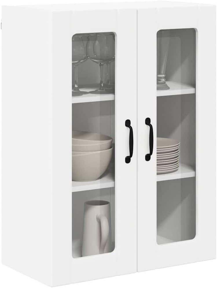 vidaXL Wall Glass Cabinet Lucca White 60 x 31 x 80 cm Engineered Wood, Trendy Kitchen fix, Rectangular Wooden Panel, Tough Dishwasher Cover, hides appliances, Space-Saving Beauty