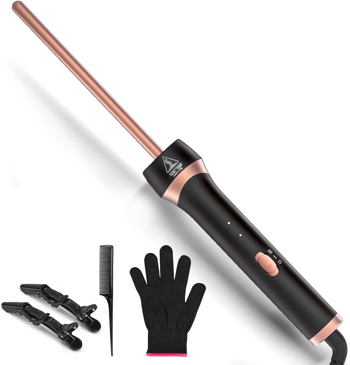 3/8 Inch Small Curling Wand, Ceramic Mini Curling Iron with Adjustable Temperature & Heat Resistant Glove Fast Heating 9mm Tiny Barrel for Tight Curls, Spiral Waves on Short or Long Hair (Rose Gold) | Ceramic Mini Hair Curler with Dual Voltage, Heat Resistant Glove & Adjustable Temp, Perfect for Short Long Hair & Travel