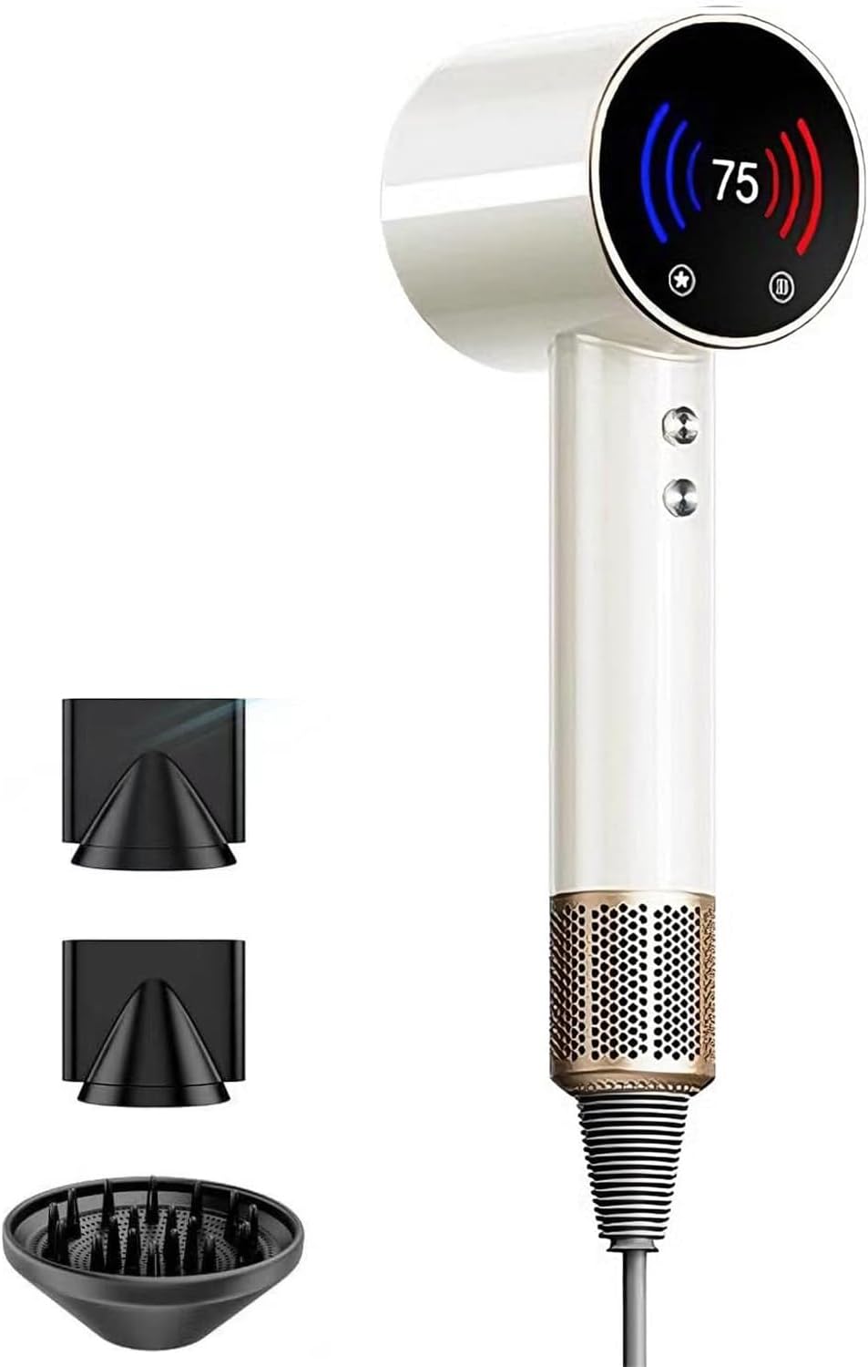 High Speed Hair Dryer,180000 RPM Fast Ionic Blow Dryer, 2400W Travel Hair Dryers with Diffuser,Temperature Display, Low Noise & Lightweight Blow Dryer, Fast-Drying, No Heat Damage (Creamy-White)