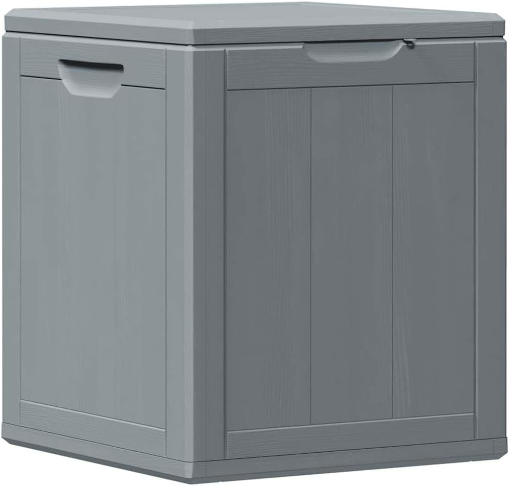 vidaXL Garden Storage Box Rattan Outdoor Patio Backyard Terrace Balcony Storage Chest Case Tool Box Container Furniture Grey Polypropylene