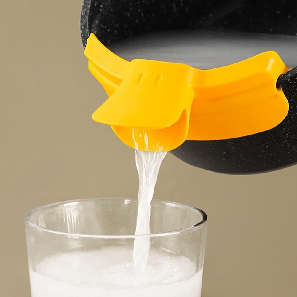 Food Strainer, Pasta Strainer, Cute Duckbill Clip-On Silicone Funnel Spill-Proof Strainer for Round-Edge Pots and Pans, Reusable Hands-Free Kitchen Gadgets for Easy Soup Draining, Yellow