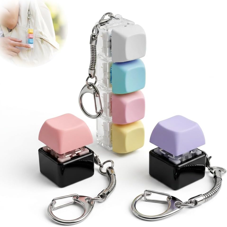 3 Pcs Keyboard Fidget Toy Keychain, Mechanical Switch Clicker Desk Gadgets for Adults Office Focus, Portable Tactile Button Typing Simulator