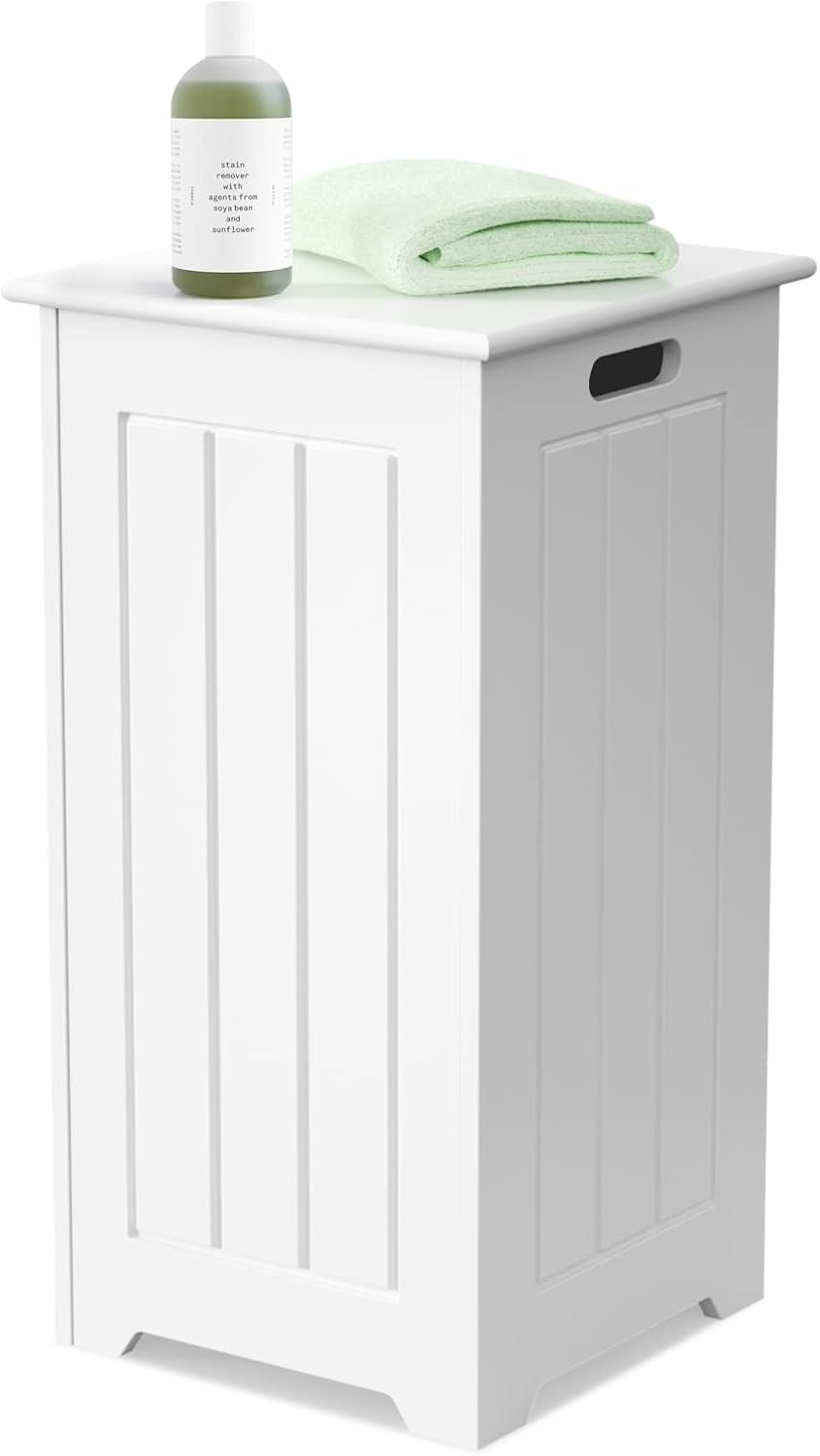 Giantex 35L Laundry Cabinet, Freestanding Laundry Hamper Bin w/Top Lid & Metal Hinge & Side Handle, Contemporary Style Entryway Storage Organizer, Large Capacity Bathroom Floor Cabinet, Easy Assembly