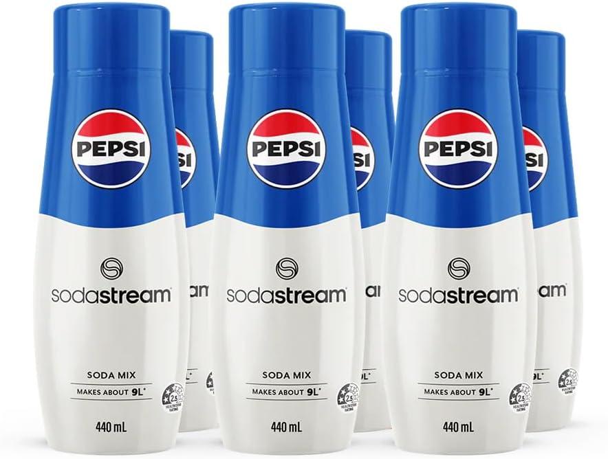 Sodastream Pepsi Sparkling Drink Mix, Soda & Fizzy Drink Maker Concentrate, Pepsi Taste, Official Pepsi Cola x SodaStream Syrup - 6 x 440ml Multi Pack