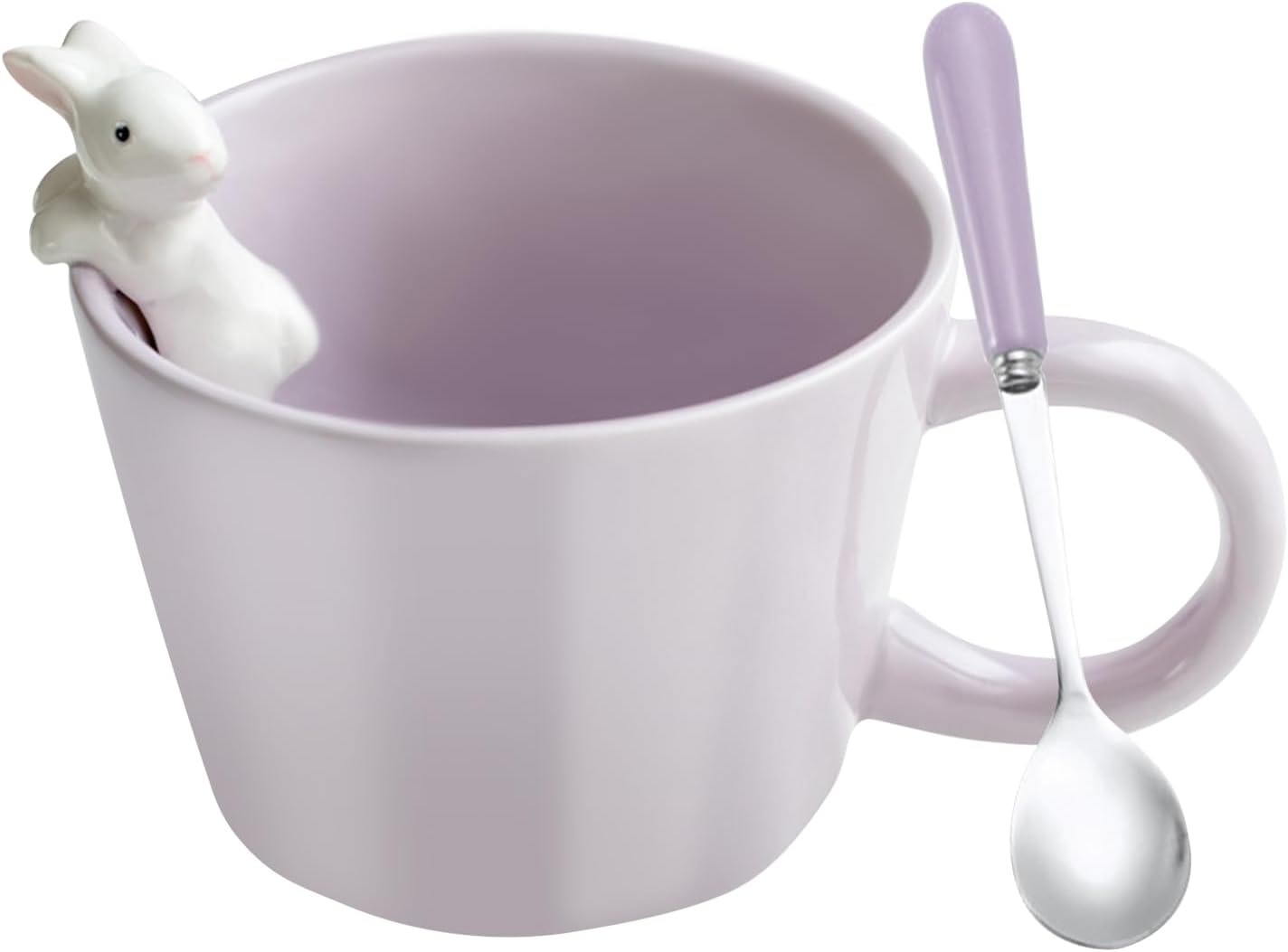 BigNoseDeer 3D Rabbit Inside Mugs Ceramic Rabbit Coffee Mug with Spoon Cute Gifts Easter Gifts 350ml Purple