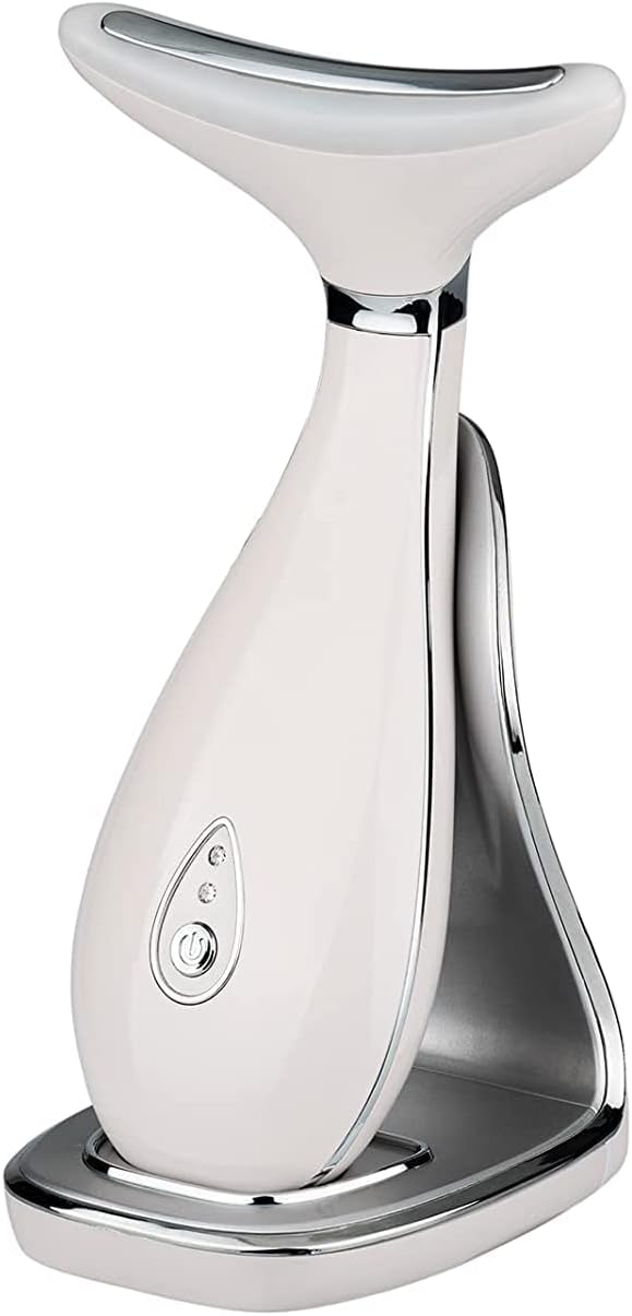 VRAIKO Lily Neck Face Massager, Face Sculpting Tool, Skin Rejuvenation Device with Thermal, Triple Action LED and Vibration, for Anti-Aging, Lifting and Tightening (Pearl White)