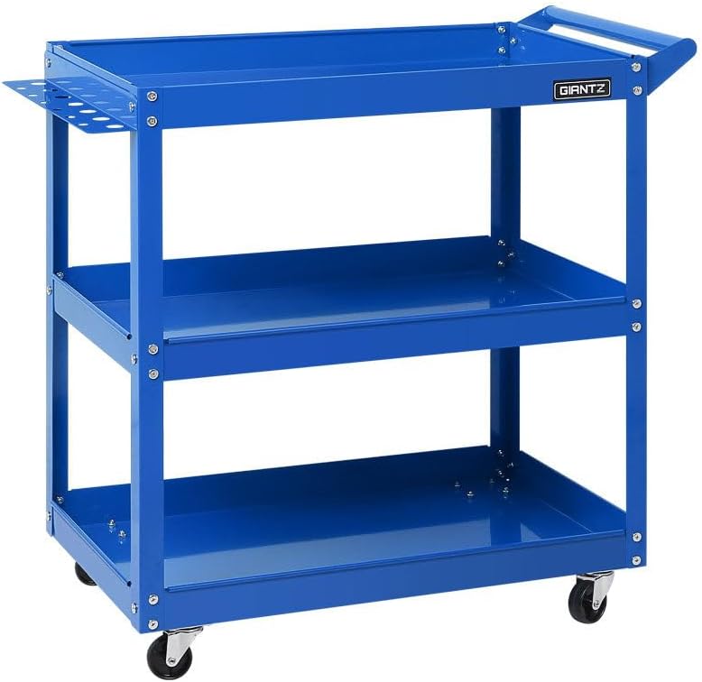 Giantz 3 Tier Steel Tool Trolley 150kg Garage and Workshop Storage Blue | Tool Storage Trolley on Wheels, Mechanic Rolling Cart, Lockable Castors, Rust Resistant Warehouse Organiser, Easy Assembly
