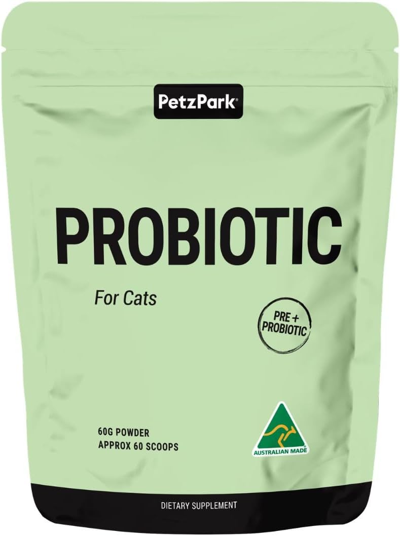 Petz Park Probiotics for Cats 60 Scoops, Cat Probiotic Powder with Prebiotics for Digestive Health and Hairball Support, Cat Food Topper for Gut Balance and Immune Function, Made in Australia