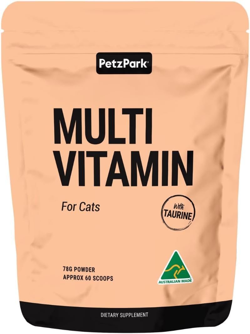 Petz Park Cat Multivitamin 60 Scoops Made in Australia, Food Topper with Taurine, Omega 3 and Lysine, Vitamins and Supplements for Daily Cat Nutrition