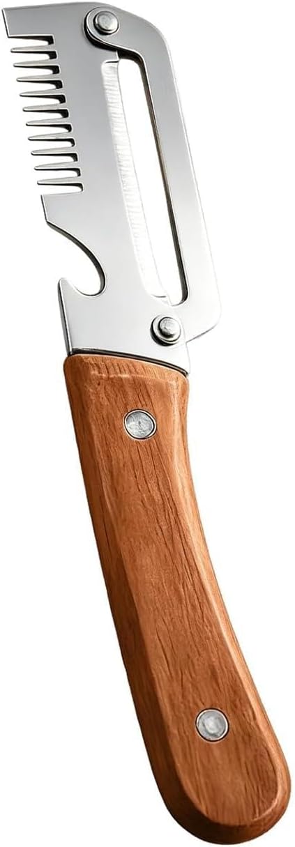 Upgraded Vegetable Peeler – Wood Handle, Wide Stainless Steel Blade, 3-in-1: Scallion Shredder & Bottle Opener, for Potatoes & Carrots, Cooking, Camping, Barbie(Upgrade 1PCS)