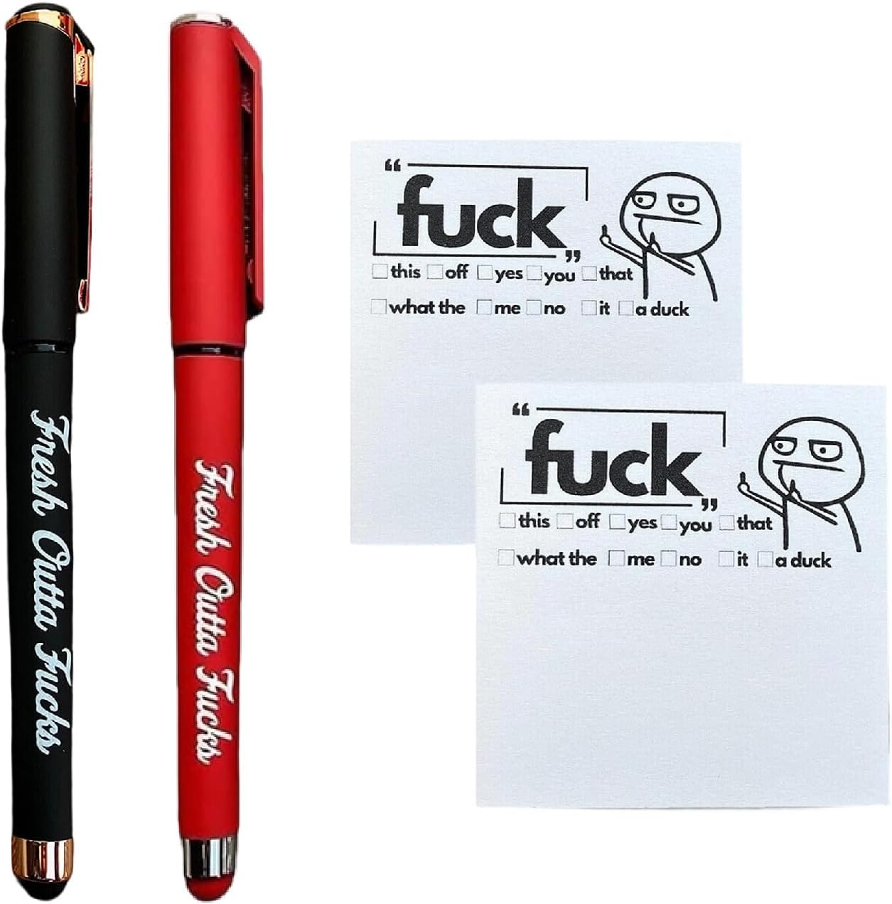 4-Pack Funny Notepad with Pen for Adults,Gag Gifts Pad and Pen Set | Fuck Small Note Pads Ballpoint Pens, Unique Office Supplies ,White Elephant Gifts for Women Men (Black&Red Pen+2 Pad)