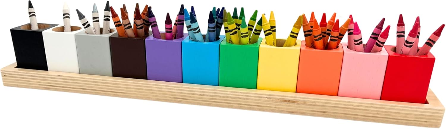 Montessori Crayon Holder for Kids - Craft Supply Organizer - Classroom Storage Caddy Case - Perfect for Colored Pencils [Crayons or Pencils NOT Included] (Large)