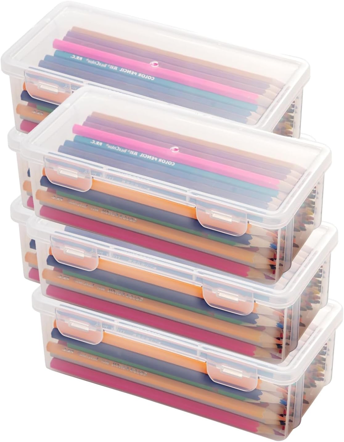 6 Pcs Plastic Large Capacity Pencil Box, Storage Organizer Container with Latching Lid - See-Through for Easy Organisation, for Bead Pens Ribbon Washi Tape Stickers Yarn Decorations