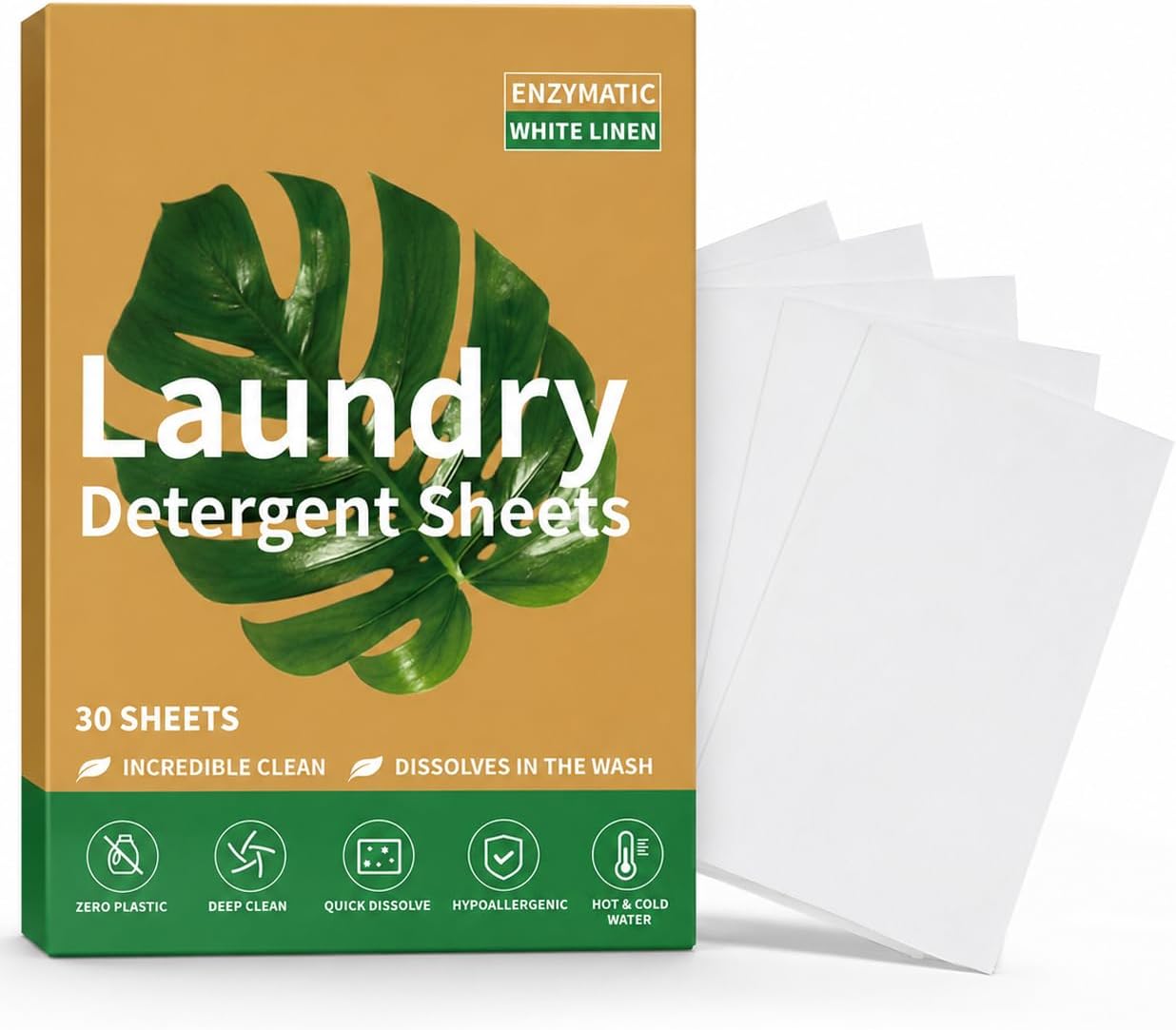 30 Pcs Sensitive Laundry Detergent Sheets, White Fresh Linen Fragrance, Hypoallergenic Formula for Travel Hand & Machine Wash