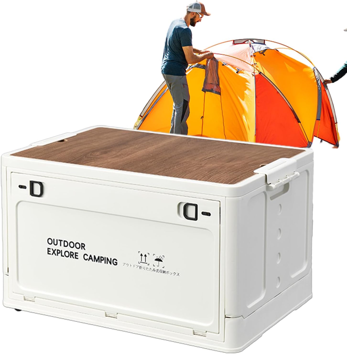 Camping Storage Box Wooden Lid Stackable Outdoor | Foldable Garage Organization Garden Tools Box Containers Outdoor Portable Space Saving Multipurpose Utility for Camping