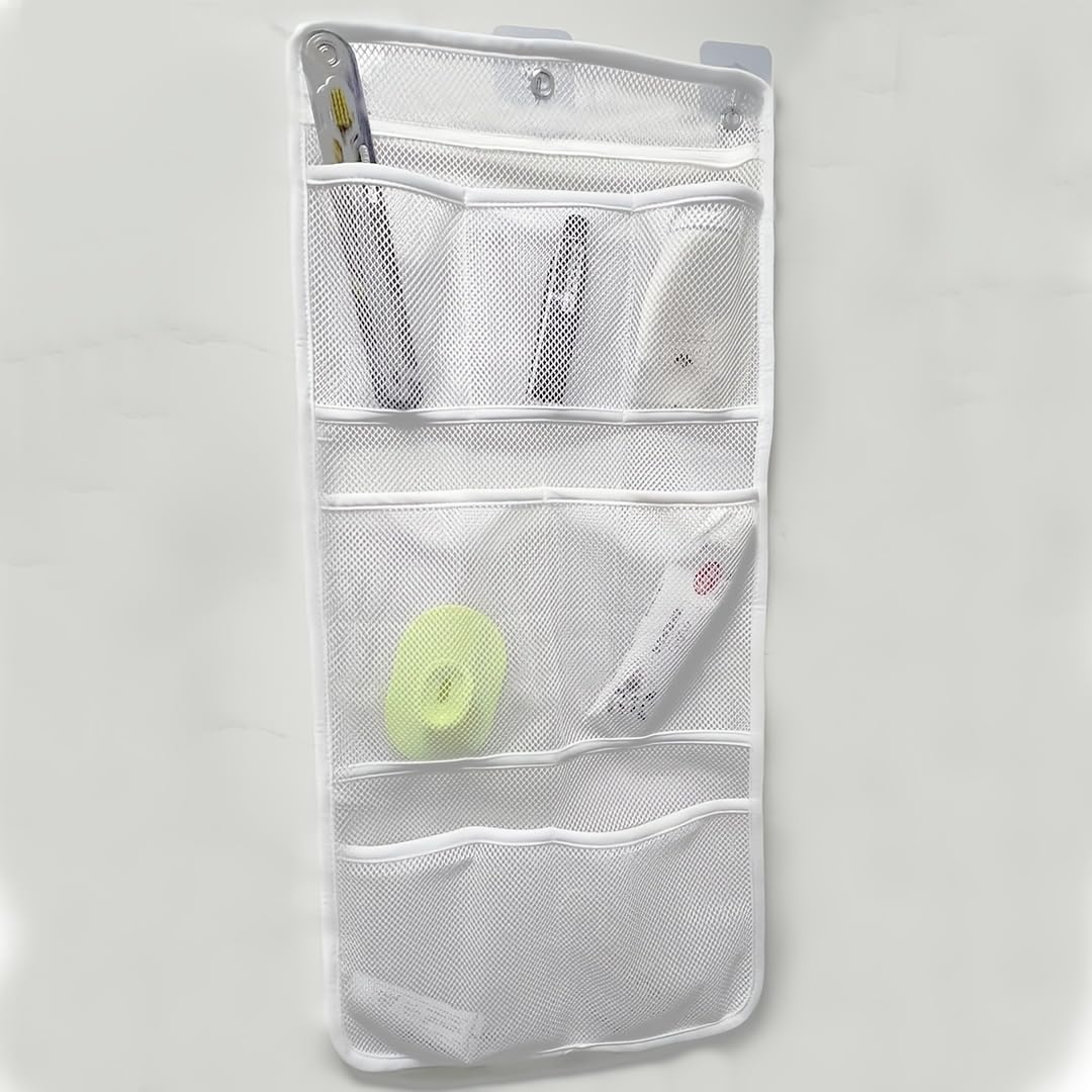 White 7 Compartment Diamond Mesh Shower Organizer Cruise Essentials For Home Bathroom Gym Travel Dormitory Hotel And Daily Toiletry Storage Use