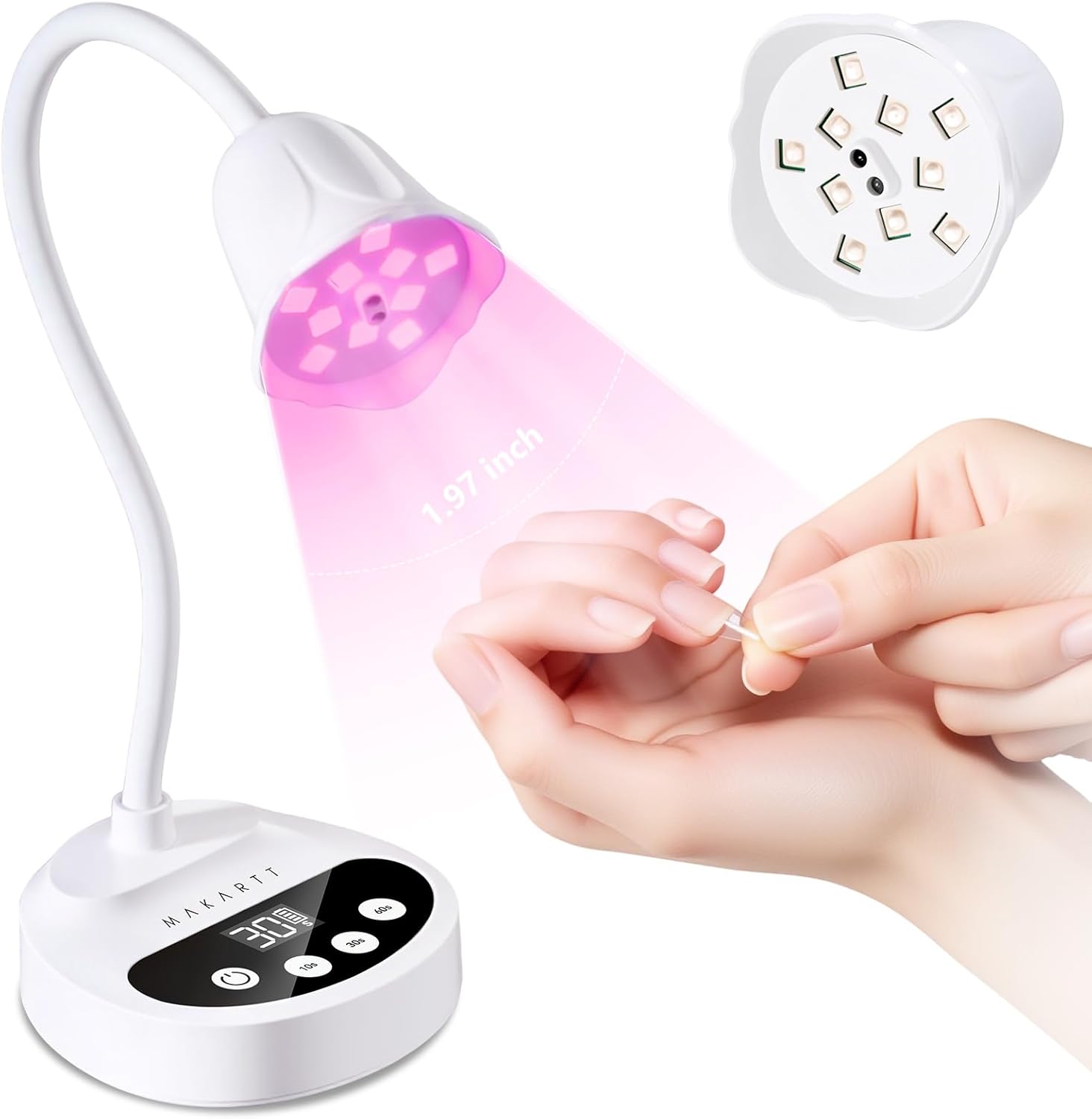 Makartt UV Nail Lamp - Gooseneck LED Nail Light with Auto Sensor & 4 Timers, Rechargeable USB Cordless Flash Cure Lamp Nail Dryer Fast Curing Gel Polish at DIY Home Salon(White)