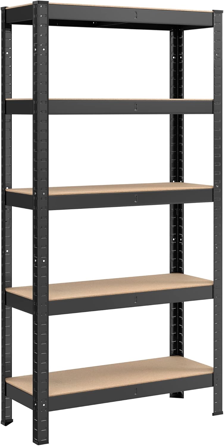 SONGMICS 5-Tier Shelving Unit, Steel Shelving Unit for Storage, Boltless Assembly, for Garage, Shed, Load Capacity 650 kg, 30 x 75 x 150 cm, Black GLR030BZ04