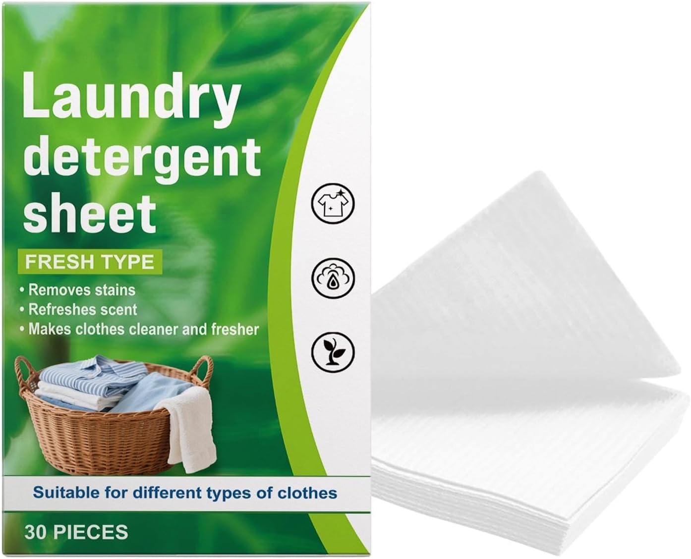 Power Sheets Laundry Detergent 30 Counts Scented Long-Lasting Sheets | Laundry Stain Remover for Milk Oil Fruit Stains Blood Fabrics Home Shirt Household Offices