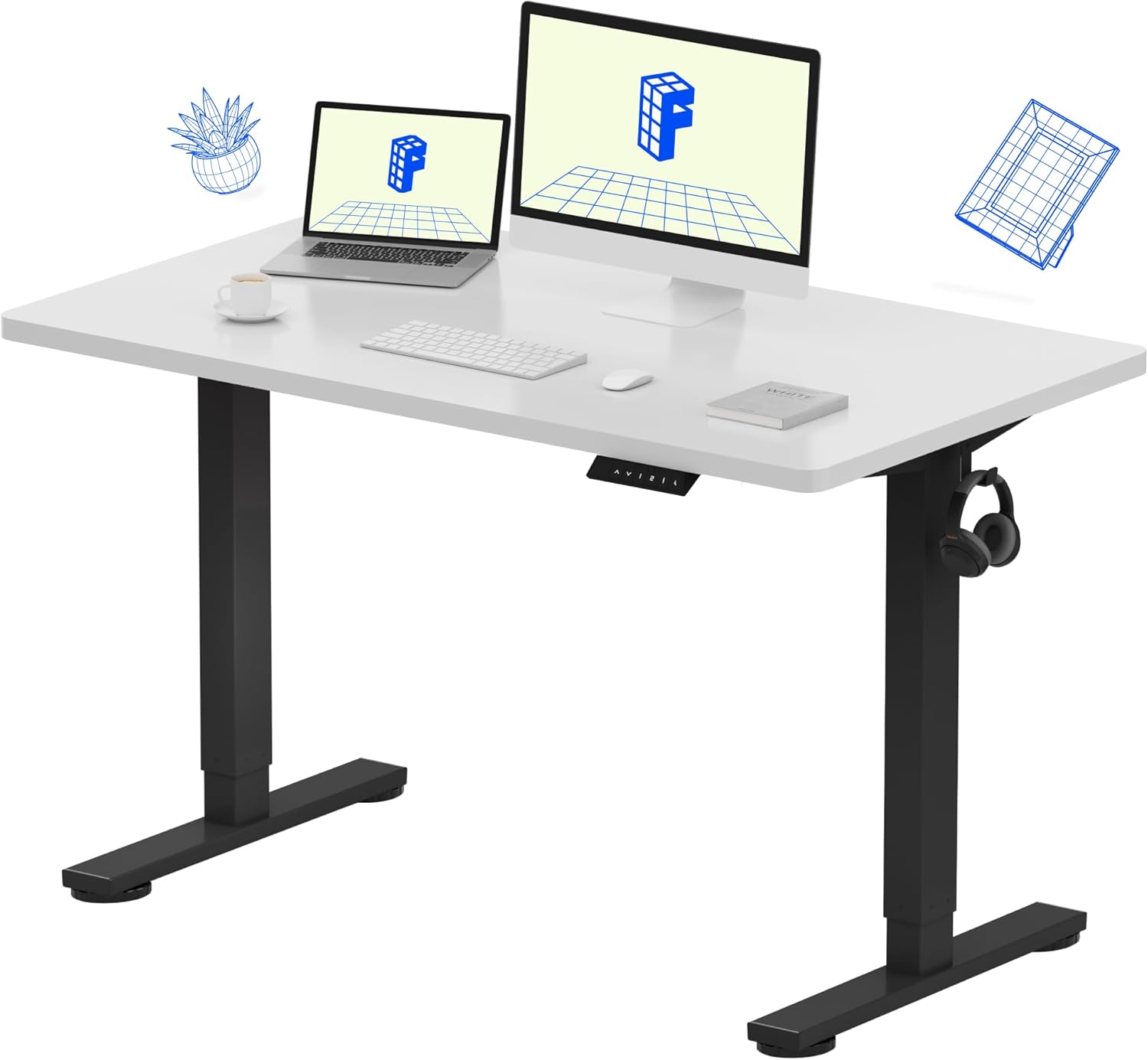 FLEXISPOT EN1 Electric Standing Desk 120 x 60 cm, Black Frame/White Top | Electric Height Adjustment with Memory Presets, Black Frame with White Desktop for Home Office Use