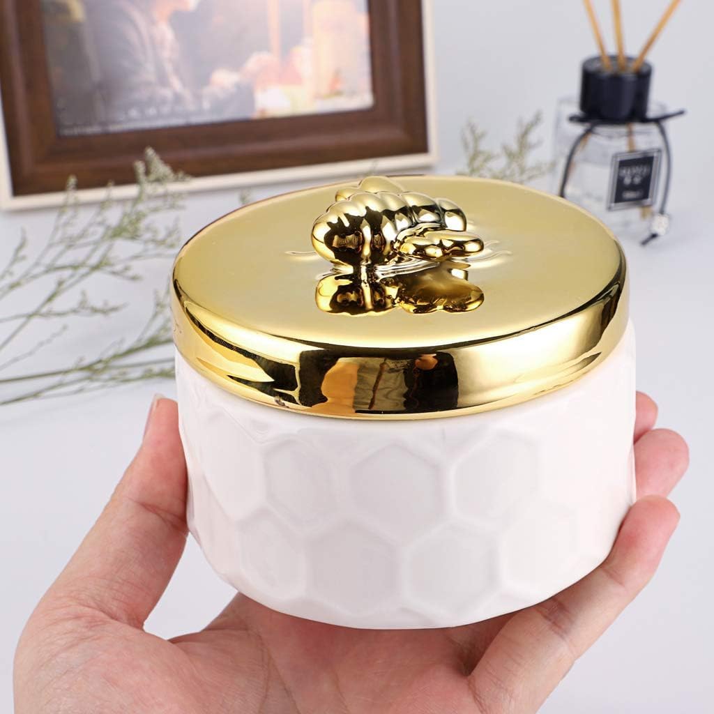 Ceramics Jewelry Box with Golden Bee Lid - Small Jewelry Display Organizer Holder Trinket Storage Tank Container for Home Decor,for Girls Women (Gold)