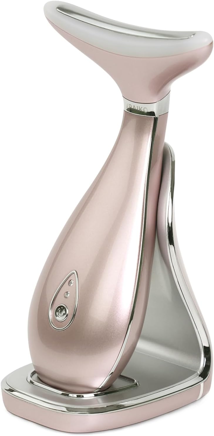 VRAIKO Lily Neck Face Massager, Face Sculpting Tool, Skin Rejuvenation Device with Thermal, Triple Action LED and Vibration, for Anti-Aging, Lifting and Tightening Sagging Skin (Rose Gold)