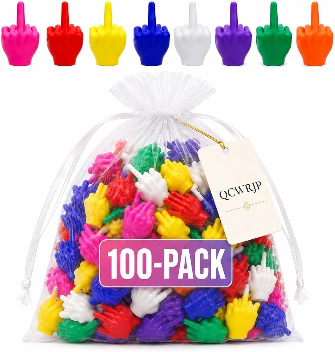 Mini Middle Fingers 100 Pack Colorful Tiny Hands Gag Gift Party Prank | Colorful Tiny Middle Finger Hands in a 100 Piece Bulk Pack for Christmas Parties Office Pranks Gifts and Desk Decor
