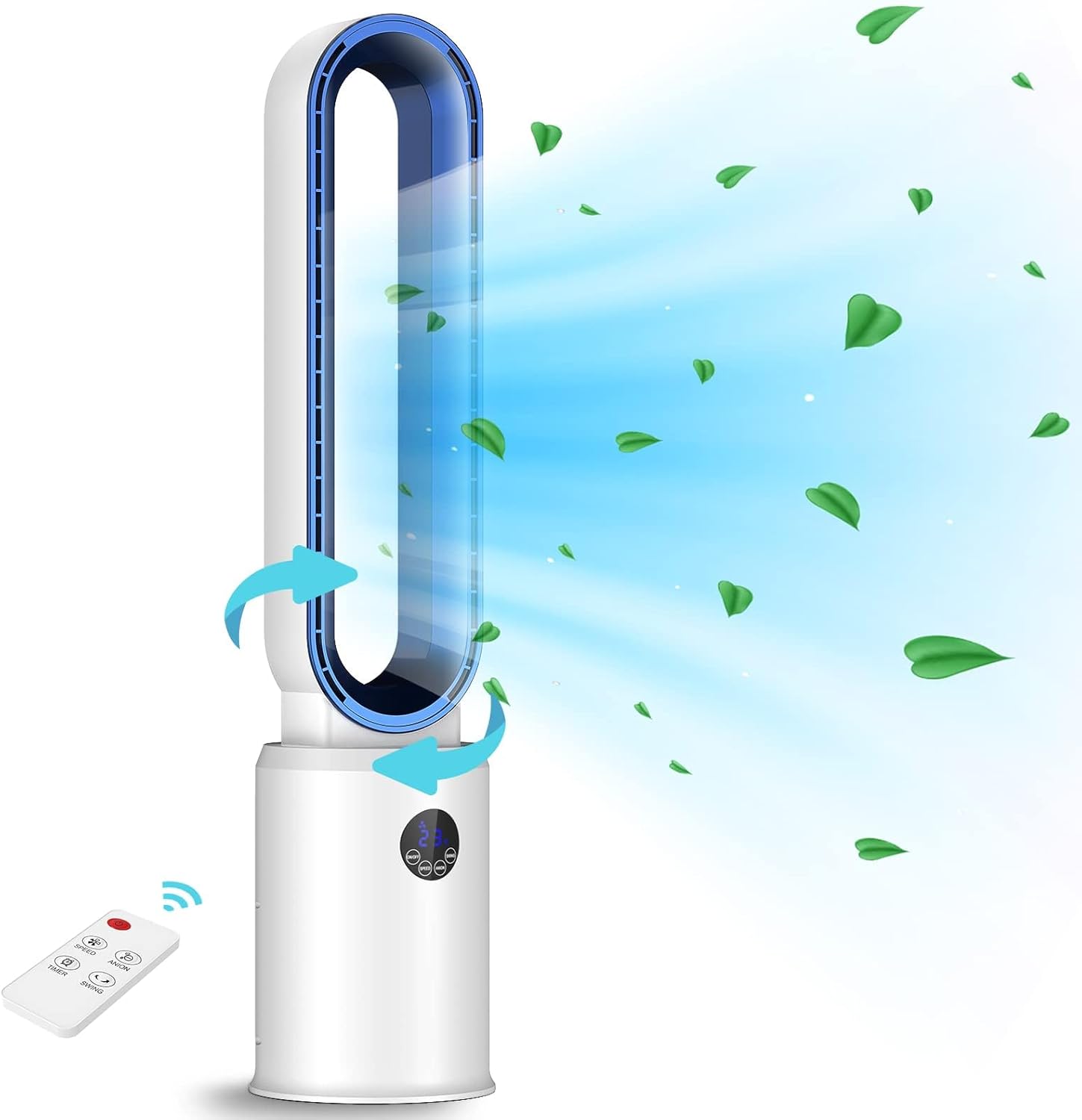 Advwin Bladeless Tower Fan, 2 in 1 Cooling & Airflow Purifying Fan, with 24 Speeds, 12H Timer, 3 Modes, Remote, 70° Oscillating, Portable丨Quite丨Standing Floor Fan for Home Bedroom Baby Room Office Use