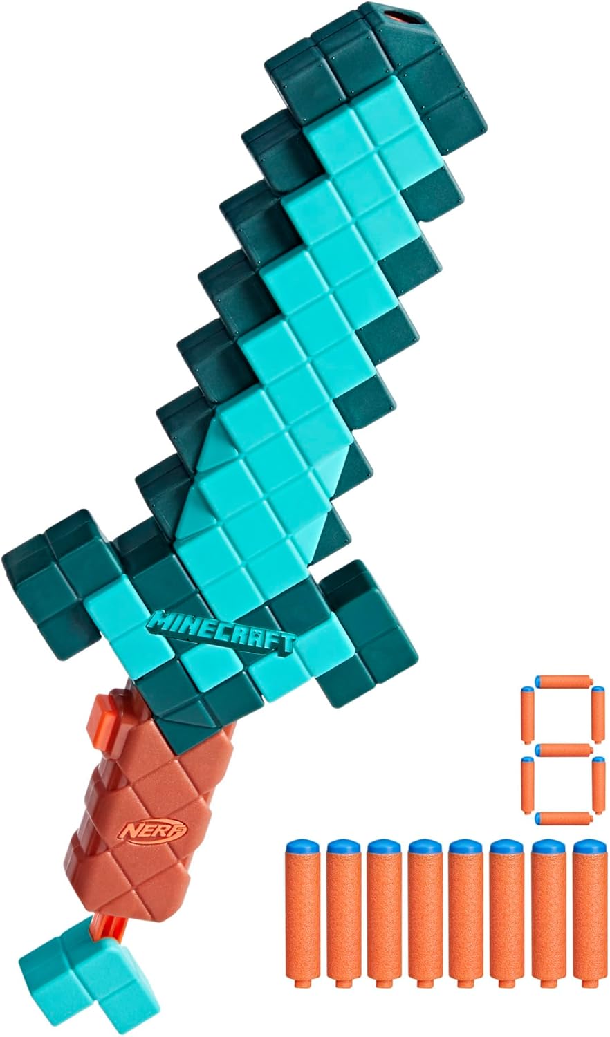 Nerf Minecraft Sword Dart Toy Blaster, Pull Back Priming, Foam Edge, 8 Nerf N1 Darts, Outdoor Toy for Ages 8+