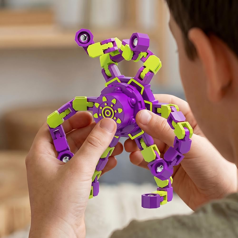 Mechanical Transformable Fingertip Spinner – Deformable Transformable Spinner for Anxiety Relief, Fun Gadget for Adults (Ideal Gift for Christmas, Birthday)-Purple Green