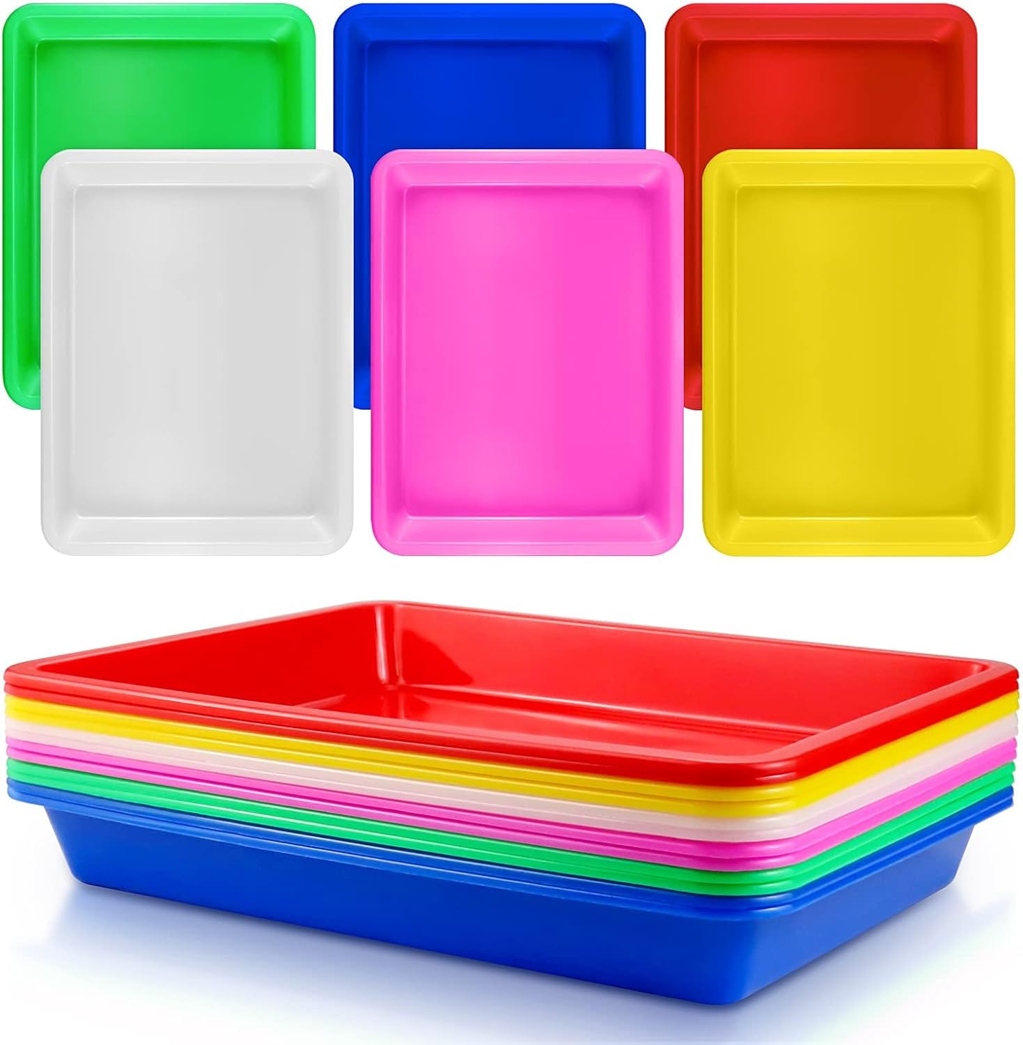 Bercoor 12 Pack Plastic Art Trays, Activity Crafts Serving Organizer Tray for Kids School Classroom DIY Projects Supply, Painting, Jewelry, Beads, 6 Colors