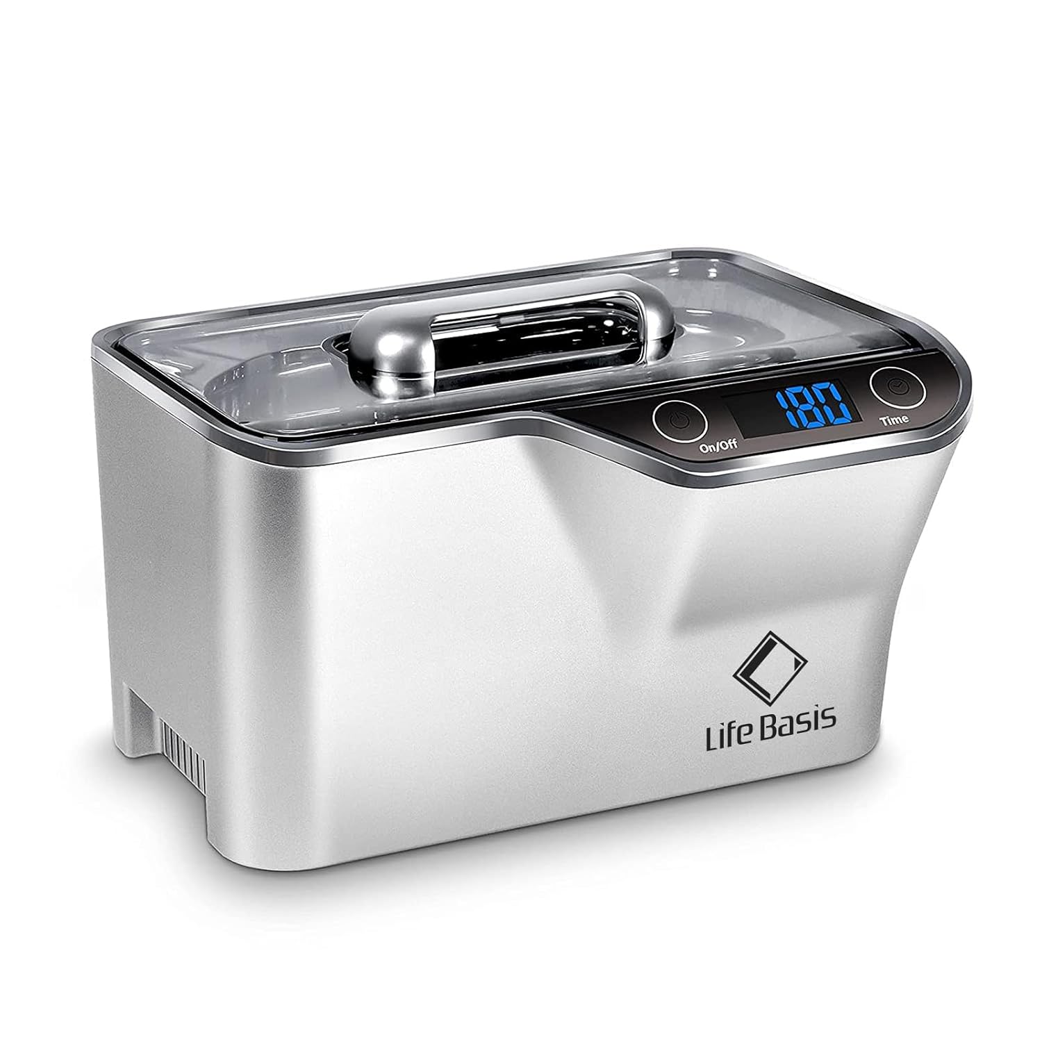 Ultrasonic Jewelry Cleaner 600ml 45,000 Hz with Digital Timer and Cooling Fan for Cleaning Jewelry Eyeglasses Earrings Rings Necklace Coins Razors Dentures Combs Tools Silver | 45kHz Ultrasonic Cleaning with 5 Digital Timers and Watch Holder for Jewelry, Eyeglasses, Rings, Coins, Dentures and Watches