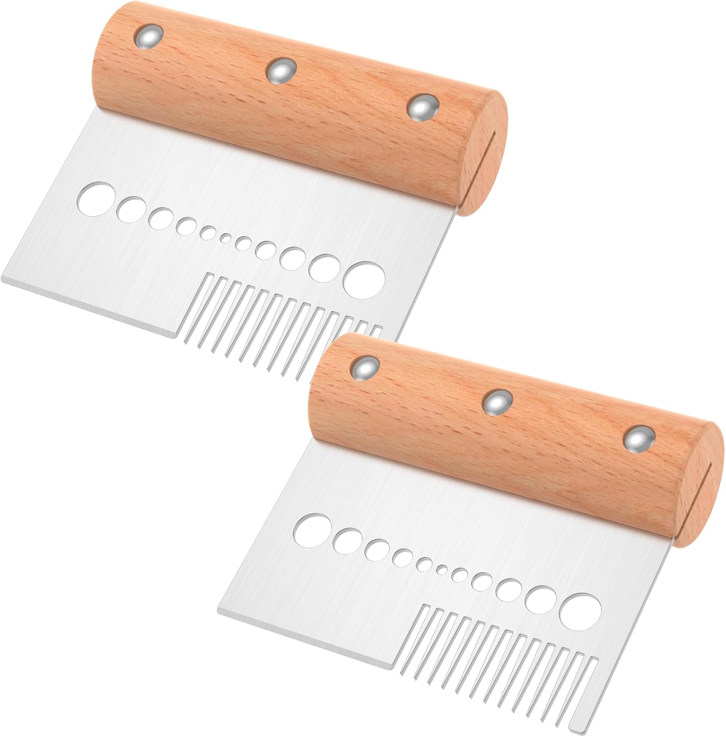 Herb Cutter Stripper 2 Pcs, Stainless Steel Herb Chopper with Wood Handle, Multi-Function Kitchen Gadget for Basil Mint Rosemary Thyme, Vegetable Slicer for Onion Bell Pepper BBQ Camping