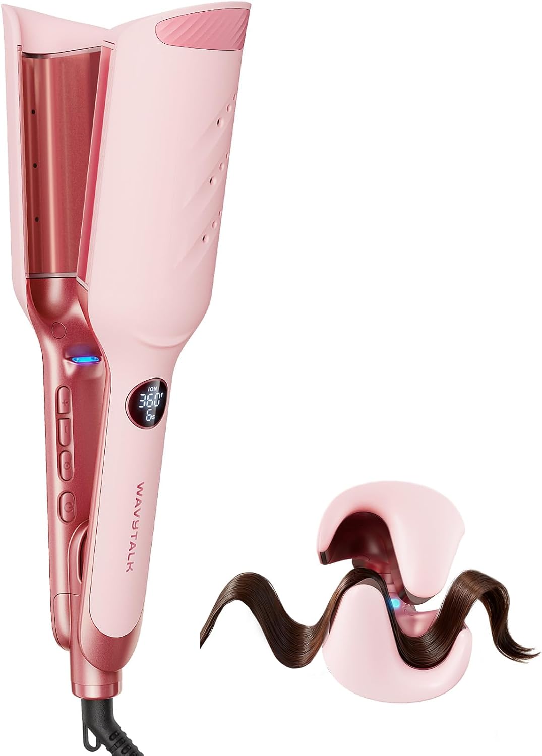 Wavytalk Power Wave Hair Crimper, Curling Iron Hair Crimper Waver, Ventilation Design for Less Damage, Ionic Reduces Frizz, Effortless-Waver, Dual Voltage Crimping Iron, Pink