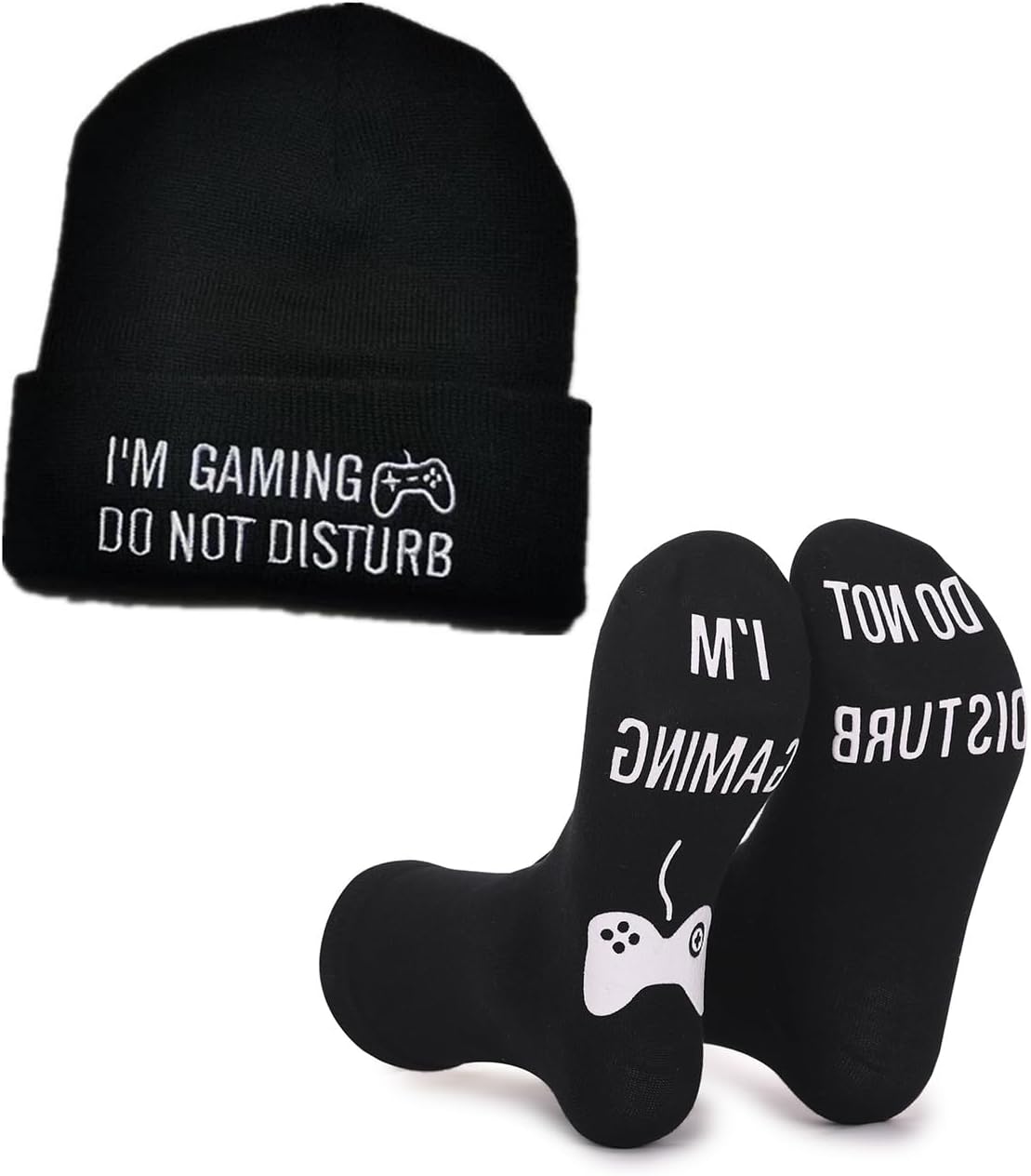 Gaming Socks and Beanie Hat Set for Men, 1 Hat & 1 Pair of Socks Gamer Gifts with Matching Graphics, Christmas and Birthday Presents - Ioklin