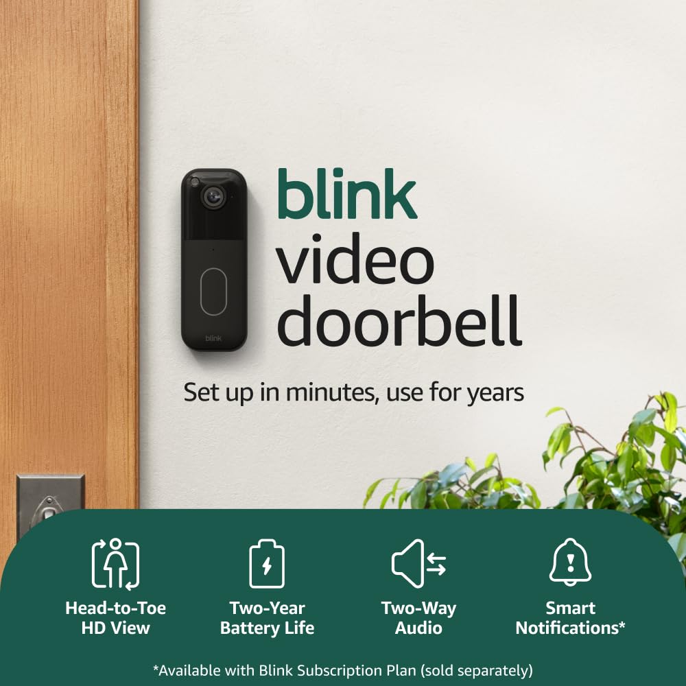 Blink Video Doorbell System | Head-to-toe HD view, two-year battery life, simple setup, IP-65 | Works with Alexa | Sync Module Core included – (Black)